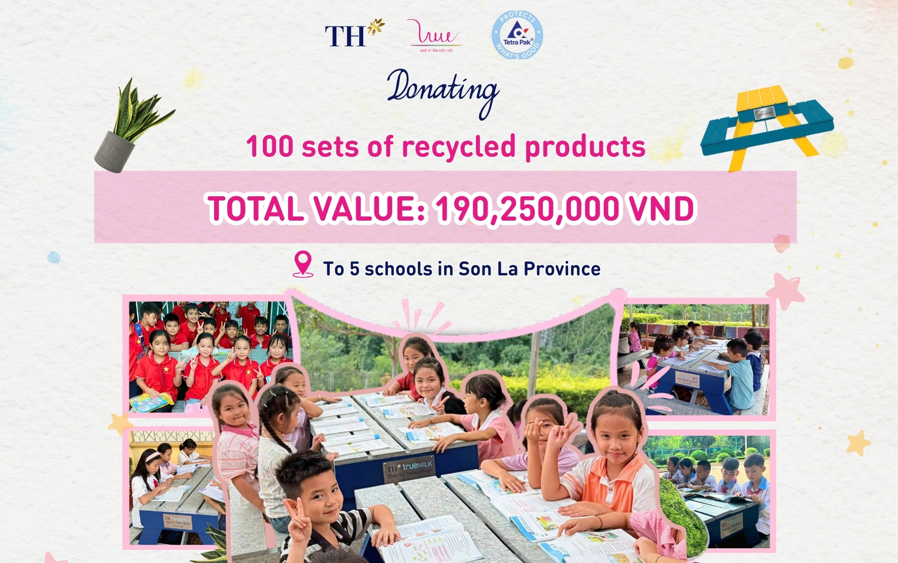 Donation of 25 Green Desk-and-Chair Sets and 75 Eco Pots to Schools in Sơn La